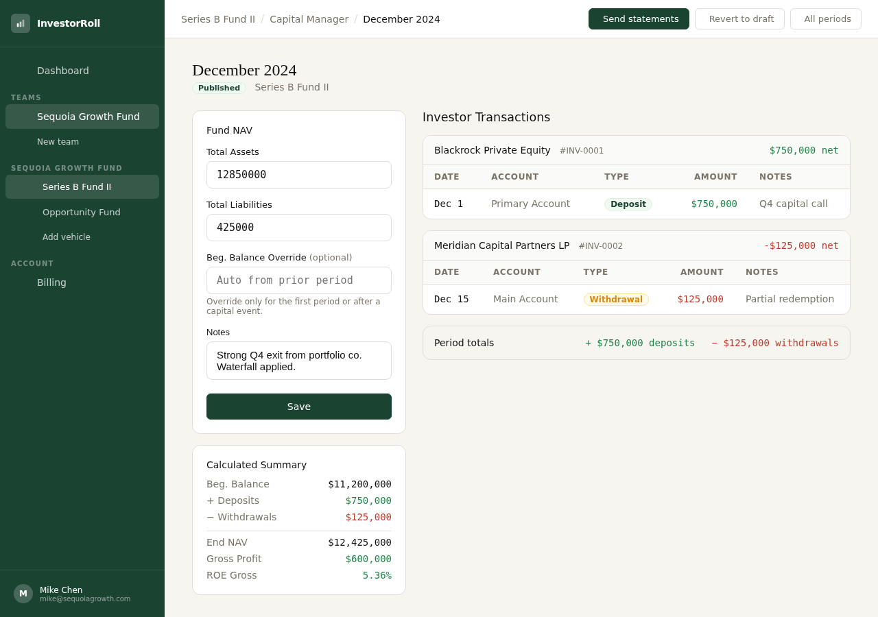 Performance Calculation screenshot